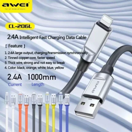 Awei CL-206L Lightning Cable Fast Charging 2.4A USB Data Sync Cord For iPhone ( Multi Color )