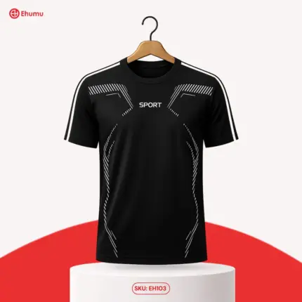 Men’s Black Sports Graphic Jersey T-Shirt | EHUMU