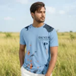 Men’s Sky Blue Abstract Print Jersey T-Shirt | EHUMU - Image 4