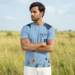 Men’s Sky Blue Abstract Print Jersey T-Shirt | EHUMU - Image 3